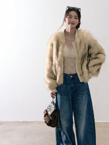 Lafreedom LAF350934 Round neck fur plush jacket