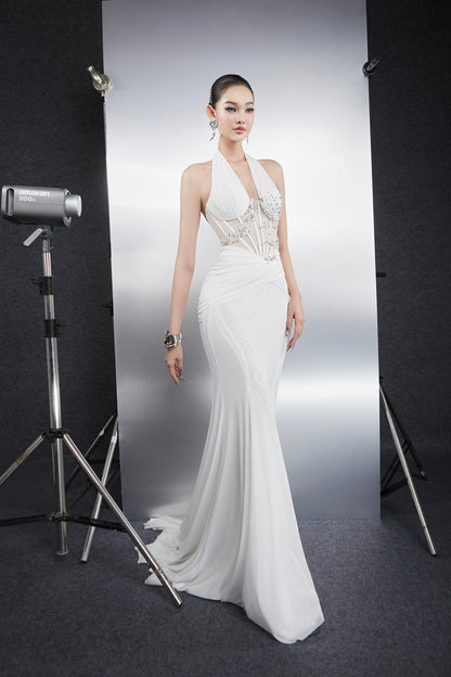 Bandage Dress White deep V backless maxi dress