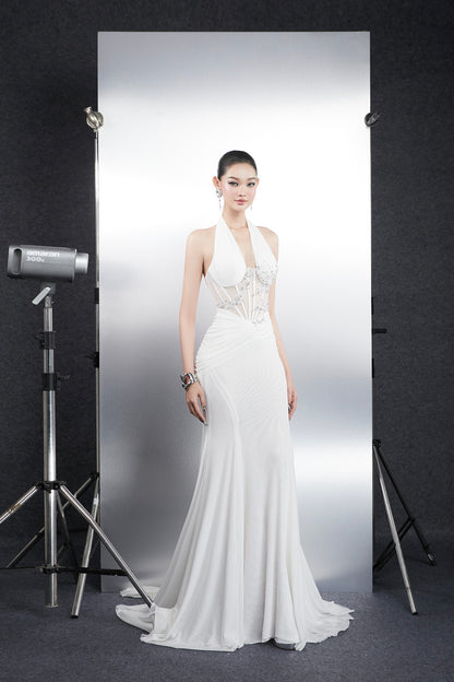Bandage Dress White deep V backless maxi dress