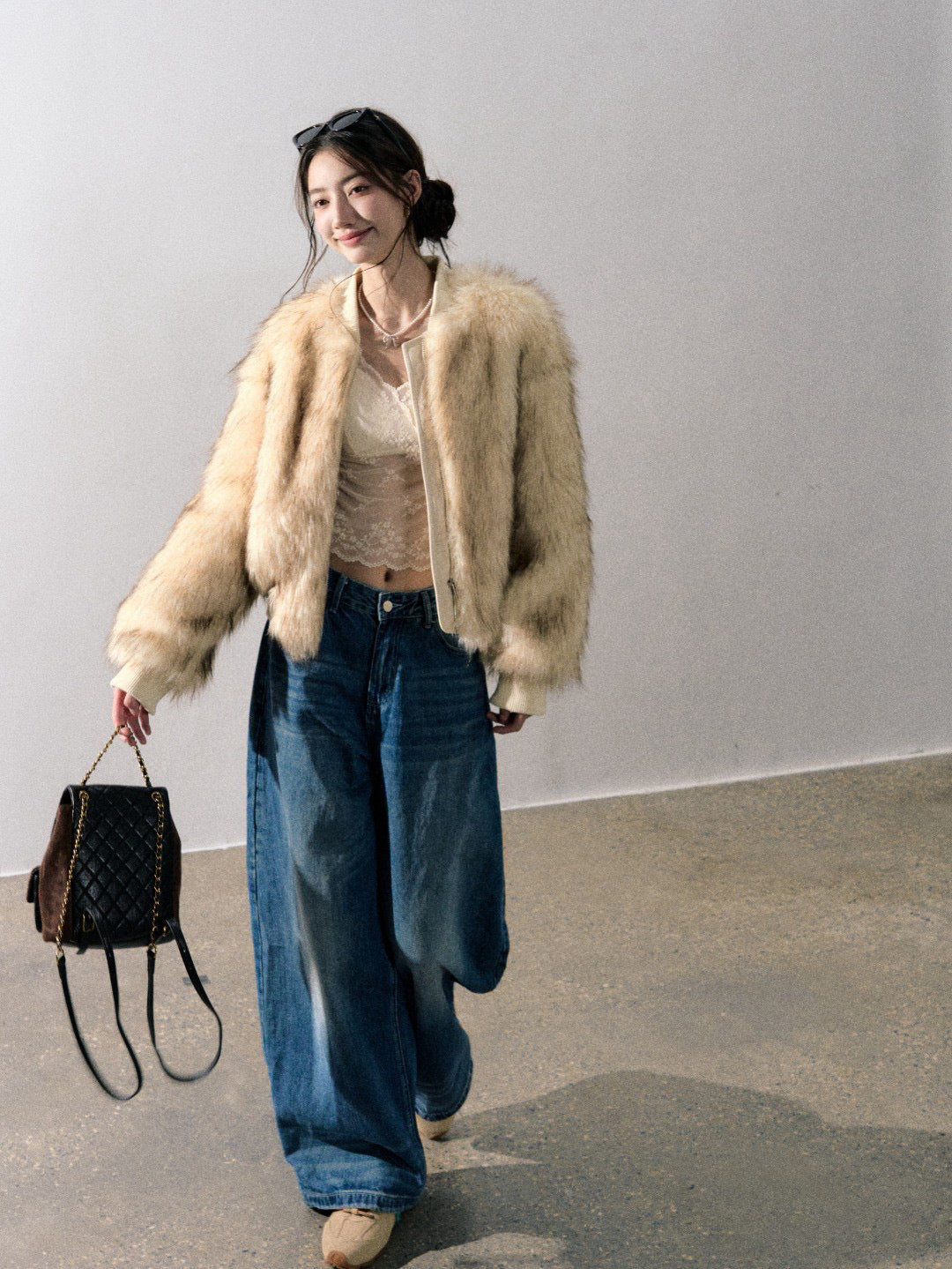 Lafreedom LAF350934 Round neck fur plush jacket