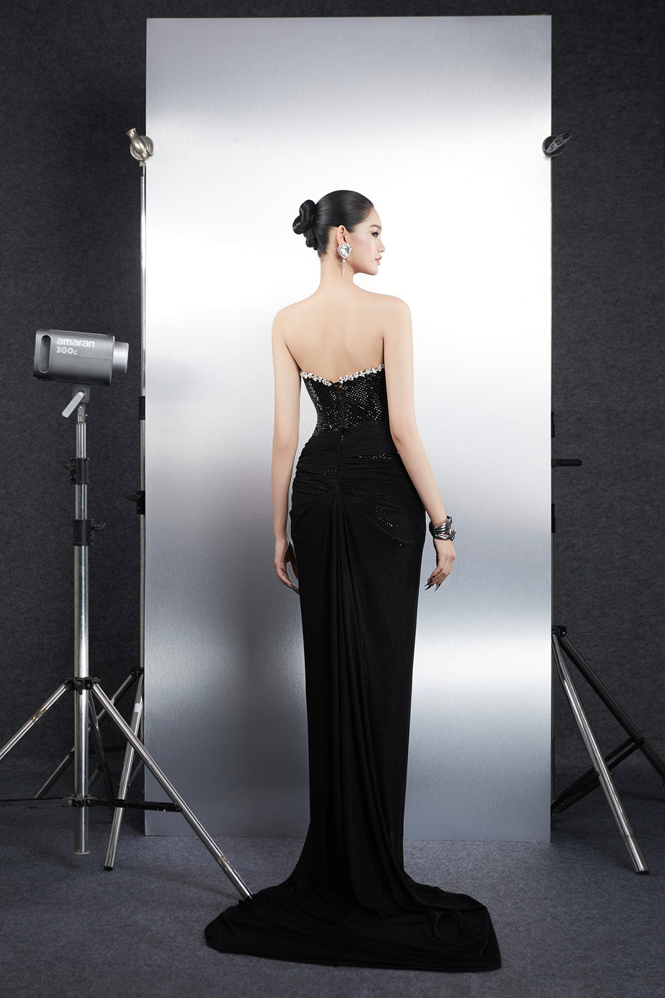 Bandage Dress Black V-neck rhinestone maxi dress