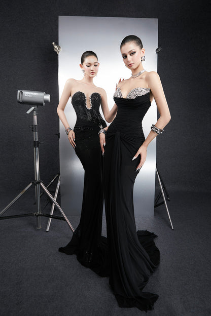 Bandage Dress Strapless rhinestone maxi dress