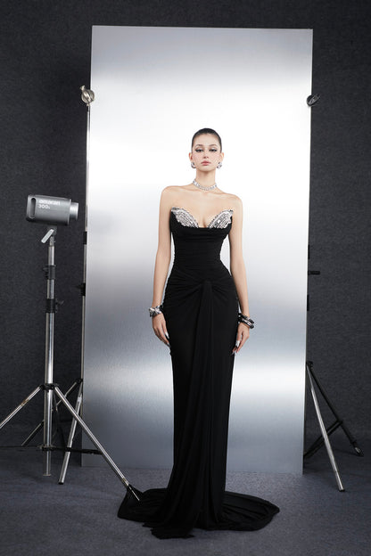 Bandage Dress Strapless rhinestone maxi dress