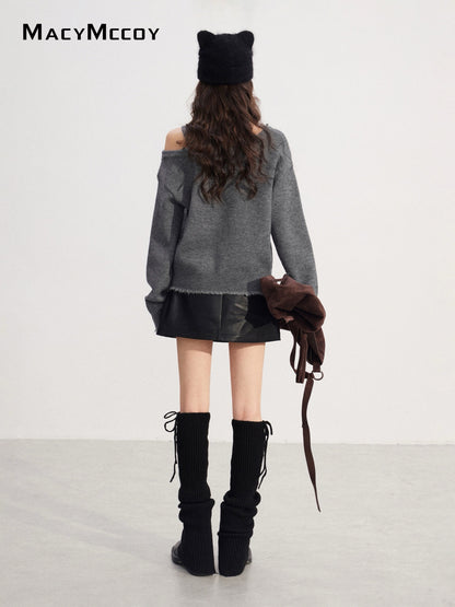 MacyMccoy MMC2025233 Off shoulder embroidered sweater