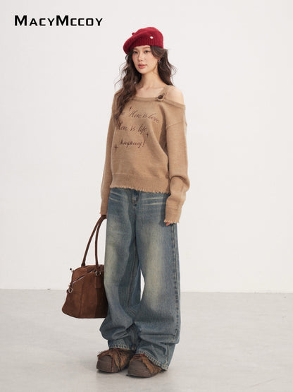 MacyMccoy MMC2025233 Off shoulder embroidered sweater