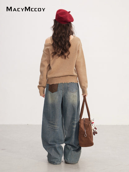 MacyMccoy MMC2025233 Off shoulder embroidered sweater