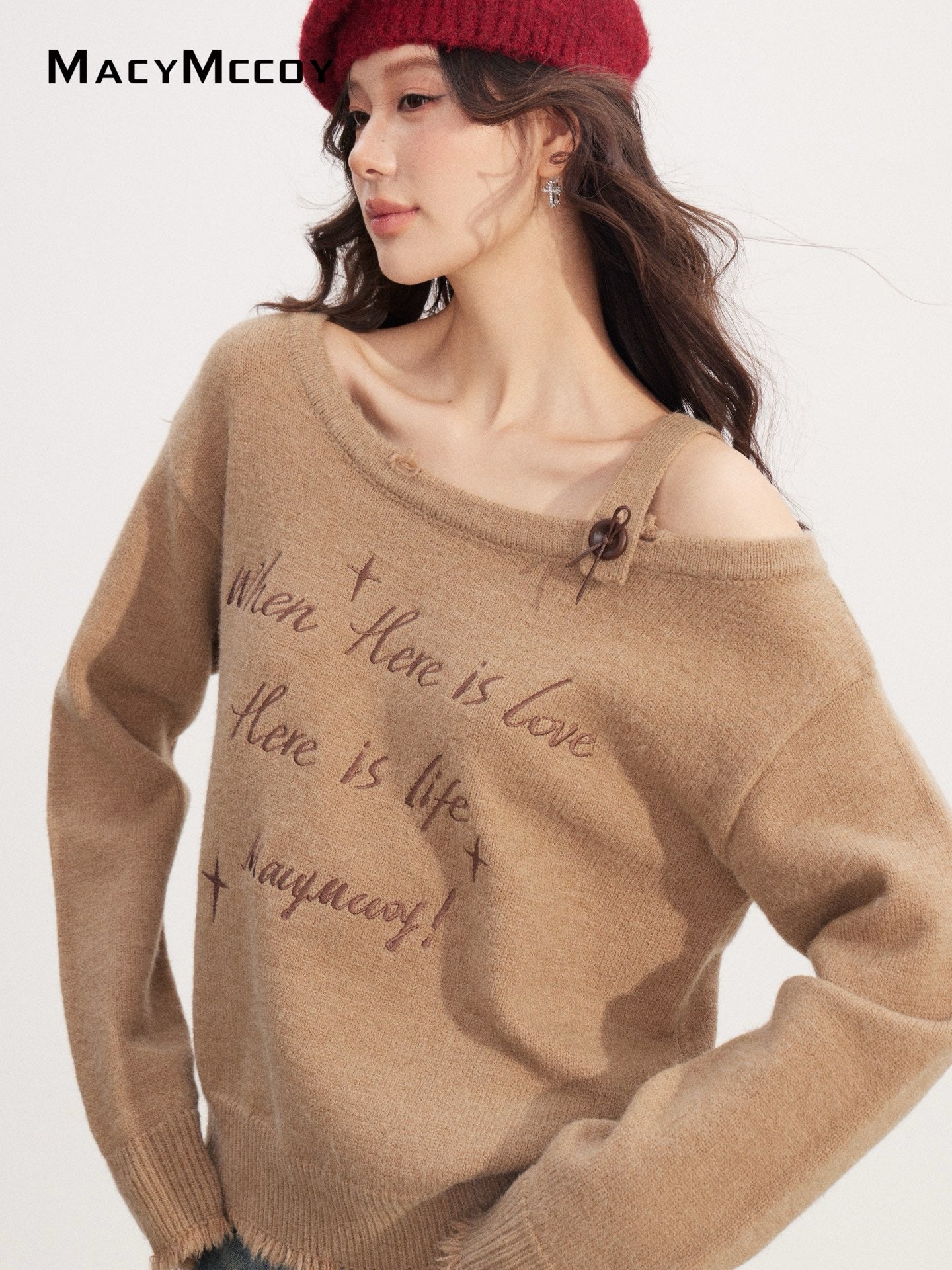 MacyMccoy MMC2025233 Off shoulder embroidered sweater