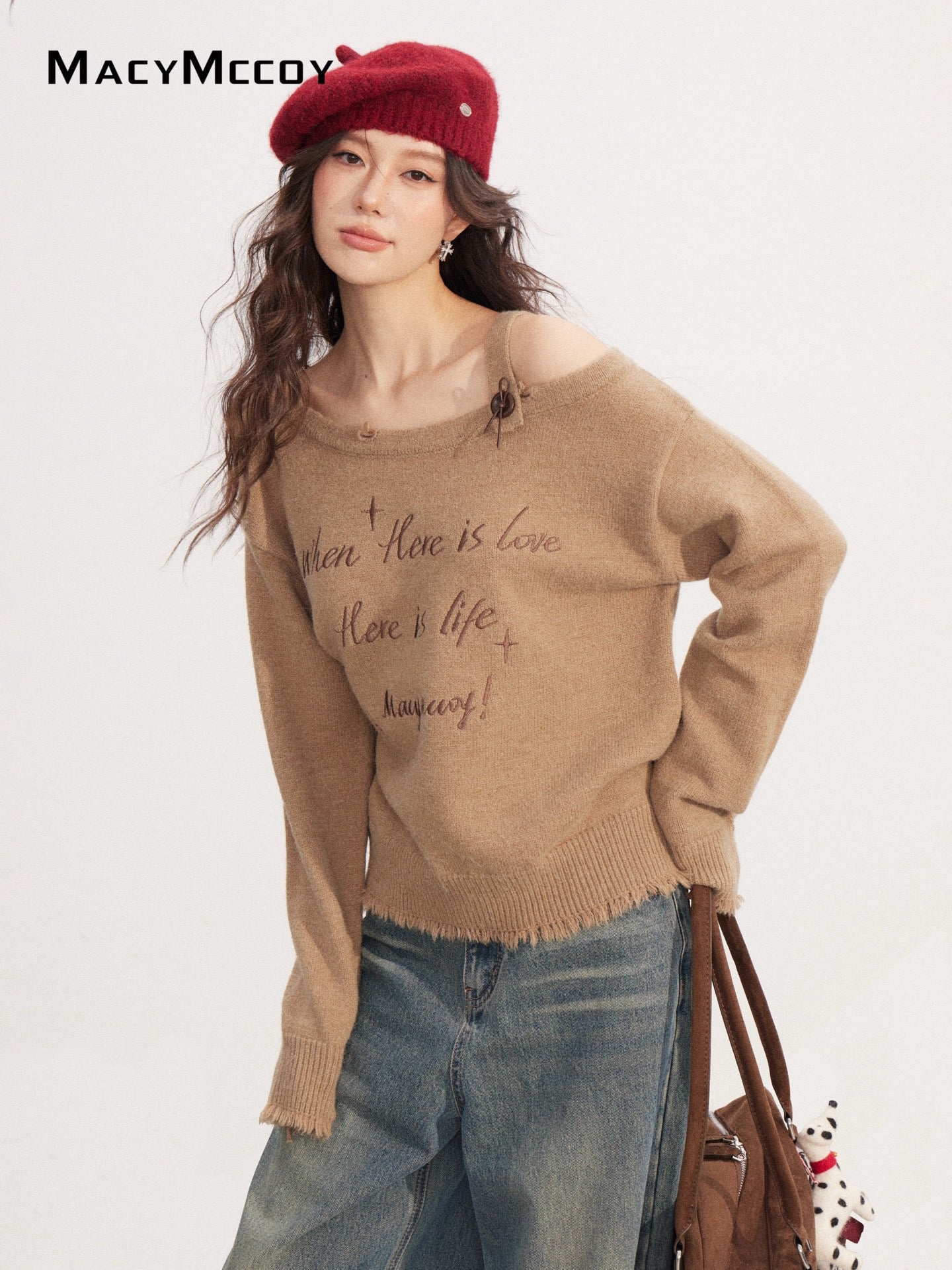 MacyMccoy MMC2025233 Off shoulder embroidered sweater