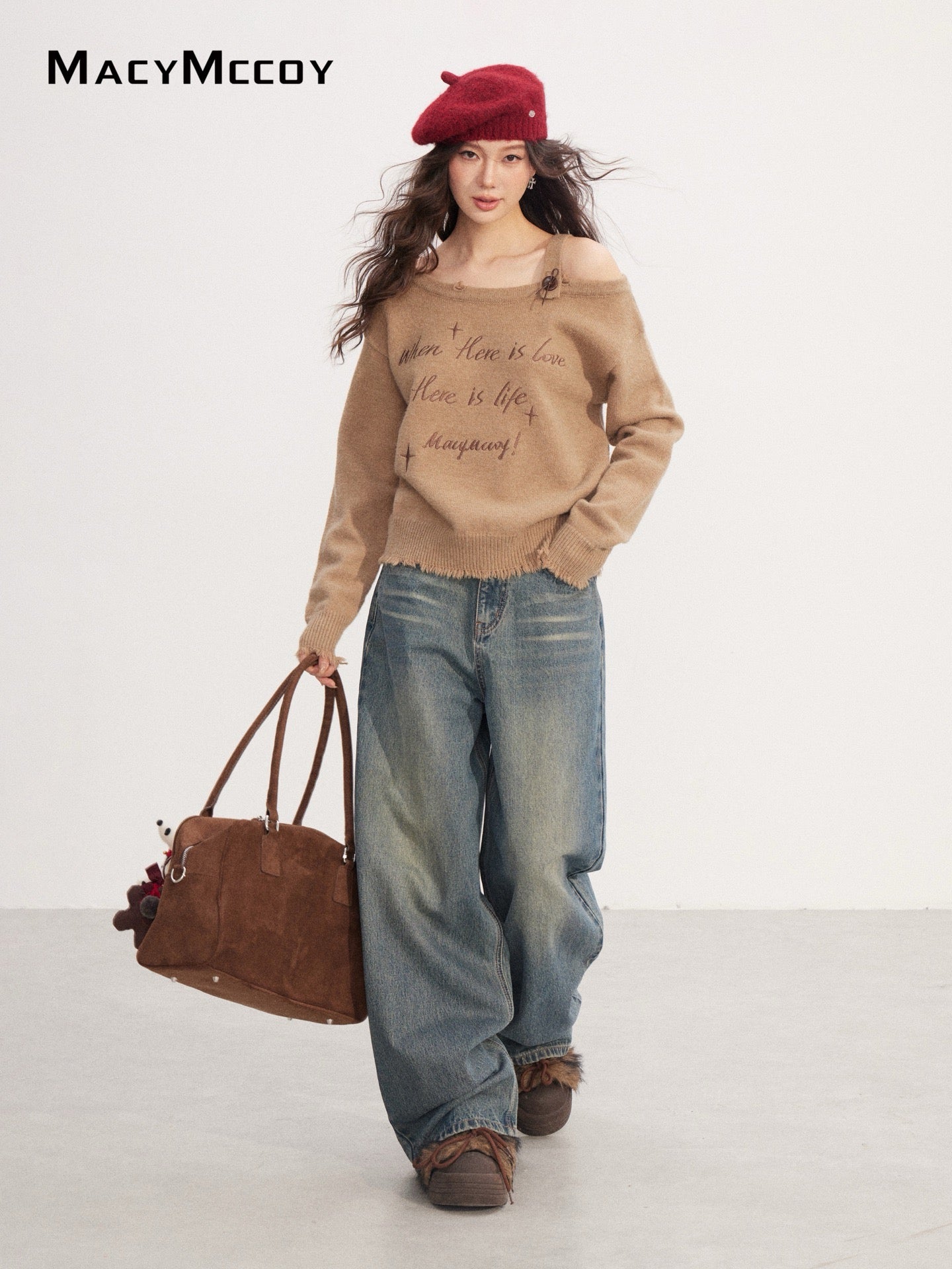 MacyMccoy MMC2025233 Off shoulder embroidered sweater