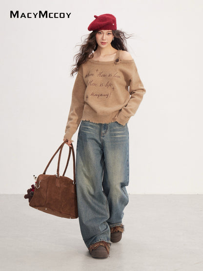 MacyMccoy MMC2025233 Off shoulder embroidered sweater