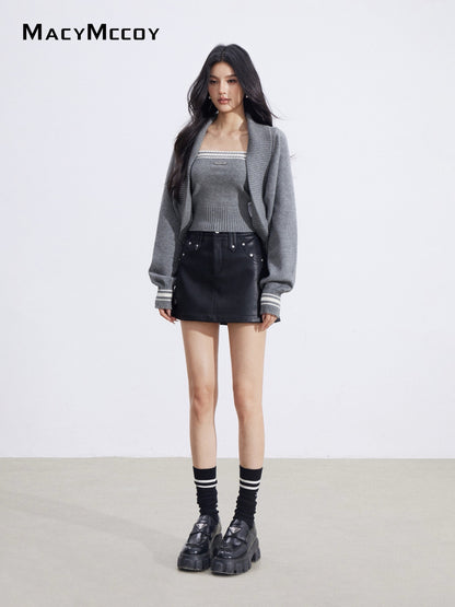 MacyMccoy MMC2026003 Color blocking shawl knitted two-piece set