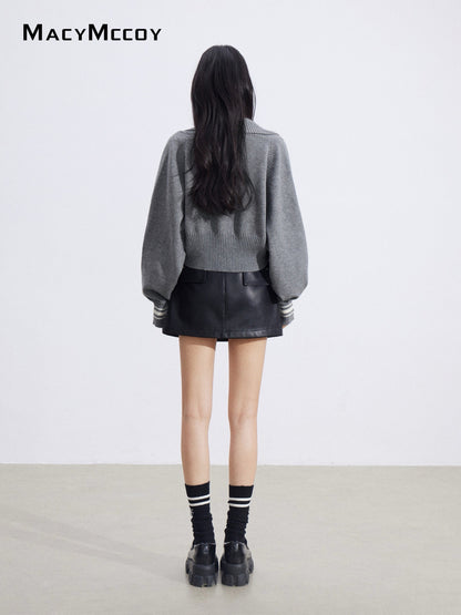 MacyMccoy MMC2026003 Color blocking shawl knitted two-piece set