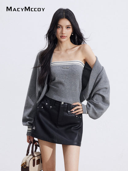 MacyMccoy MMC2026003 Color blocking shawl knitted two-piece set