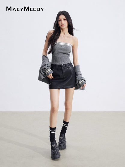 MacyMccoy MMC2026003 Color blocking shawl knitted two-piece set