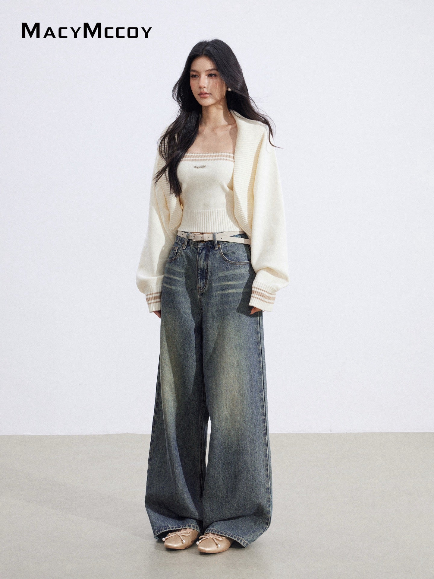 MacyMccoy MMC2026003 Color blocking shawl knitted two-piece set