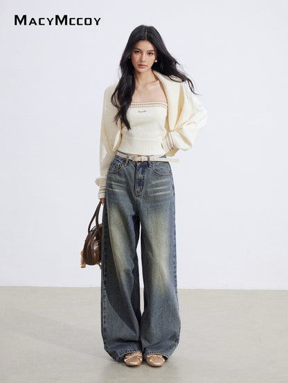 MacyMccoy MMC2026003 Color blocking shawl knitted two-piece set