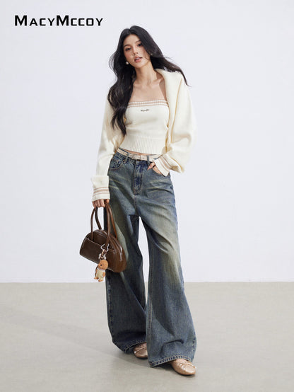 MacyMccoy MMC2026003 Color blocking shawl knitted two-piece set