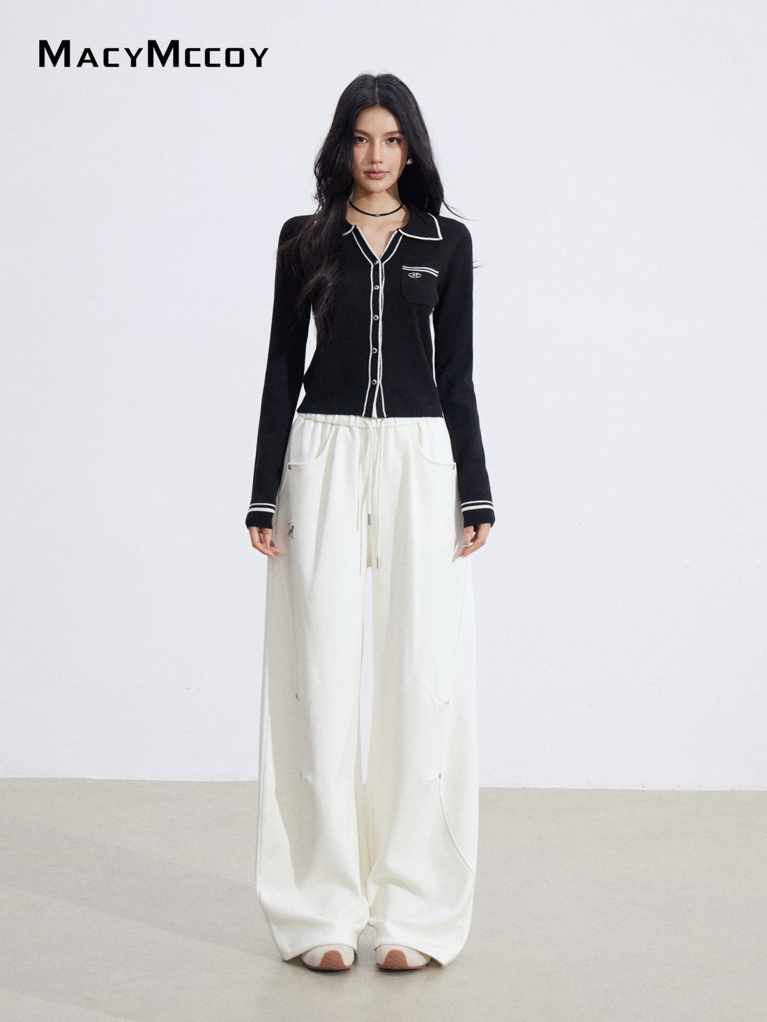 MacyMccoy MMC2026006 Polo collar contrasting knit top