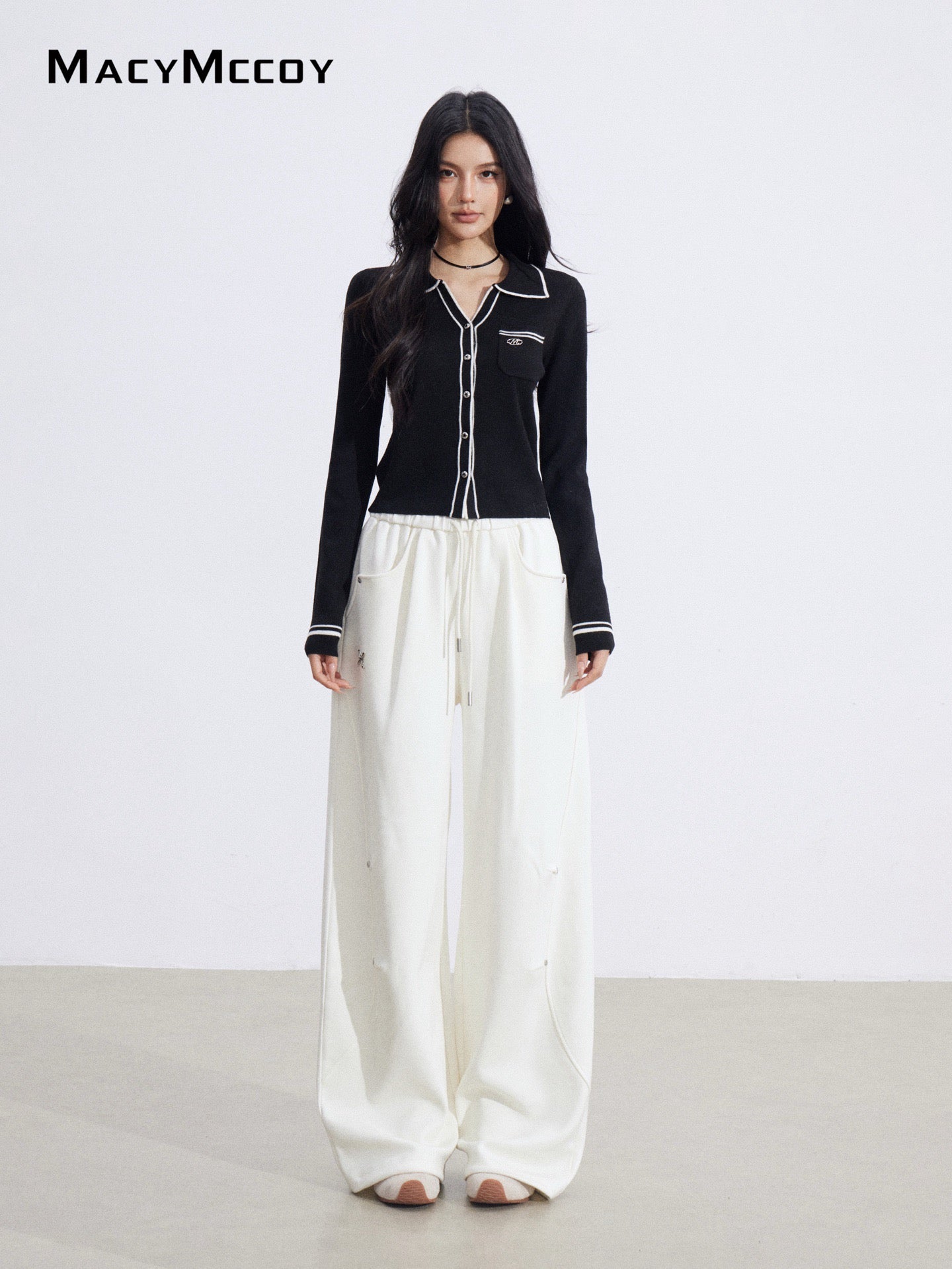 MacyMccoy MMC2026006 Polo collar contrasting knit top