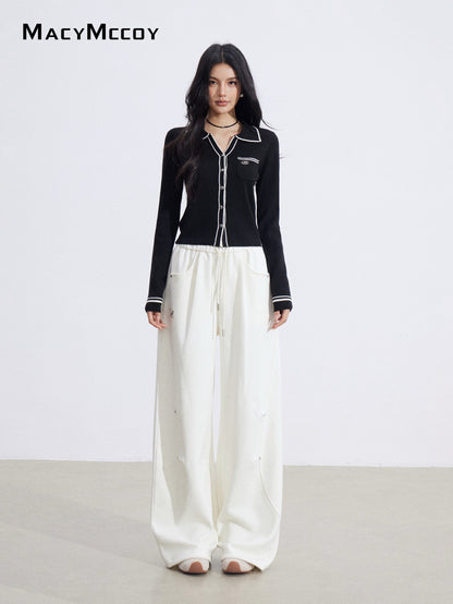 MacyMccoy MMC2026006 Polo collar contrasting knit top