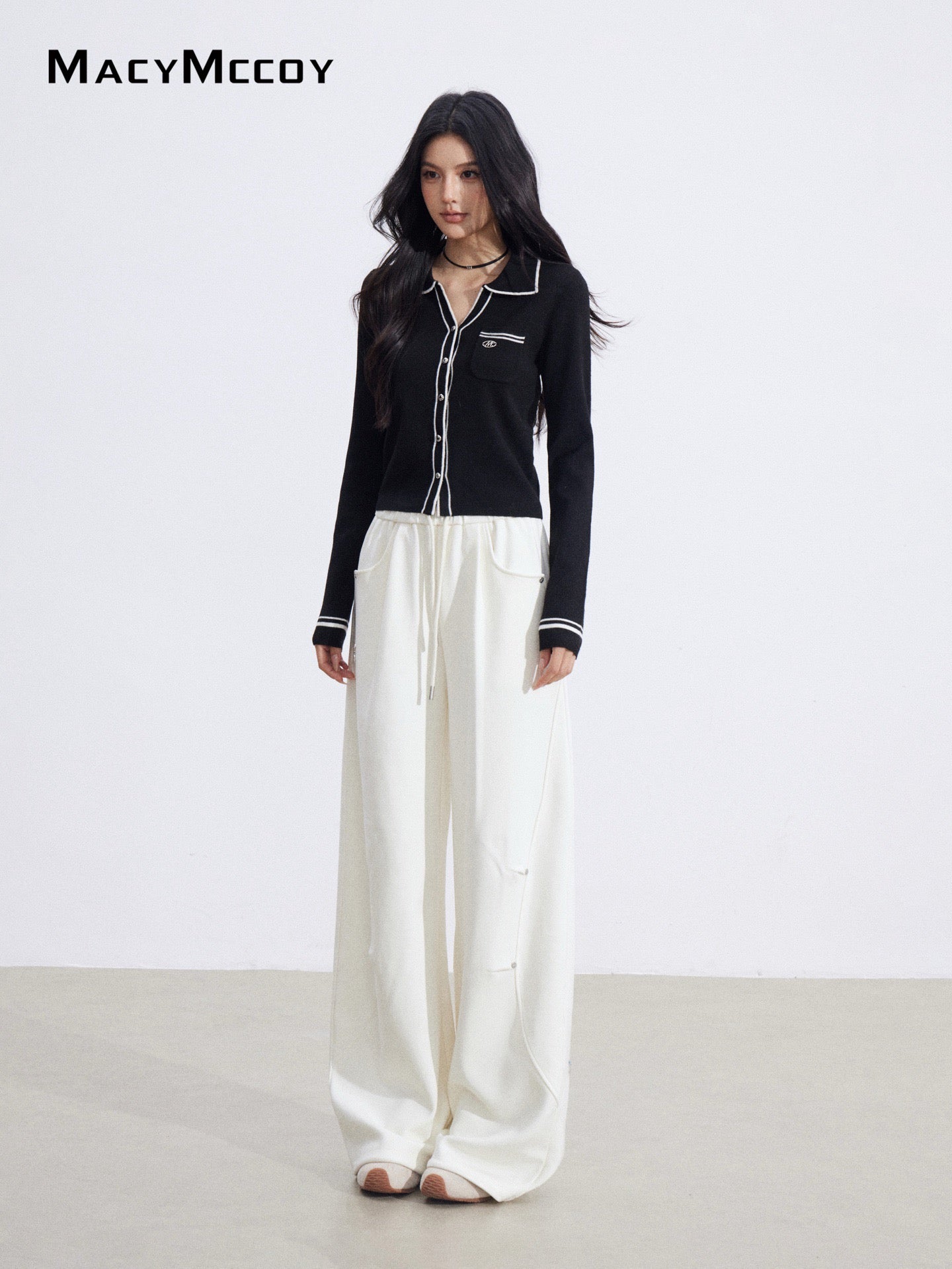 MacyMccoy MMC2026006 Polo collar contrasting knit top