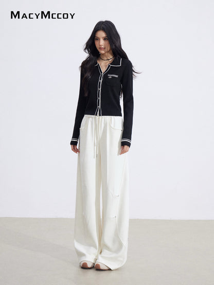 MacyMccoy MMC2026006 Polo collar contrasting knit top