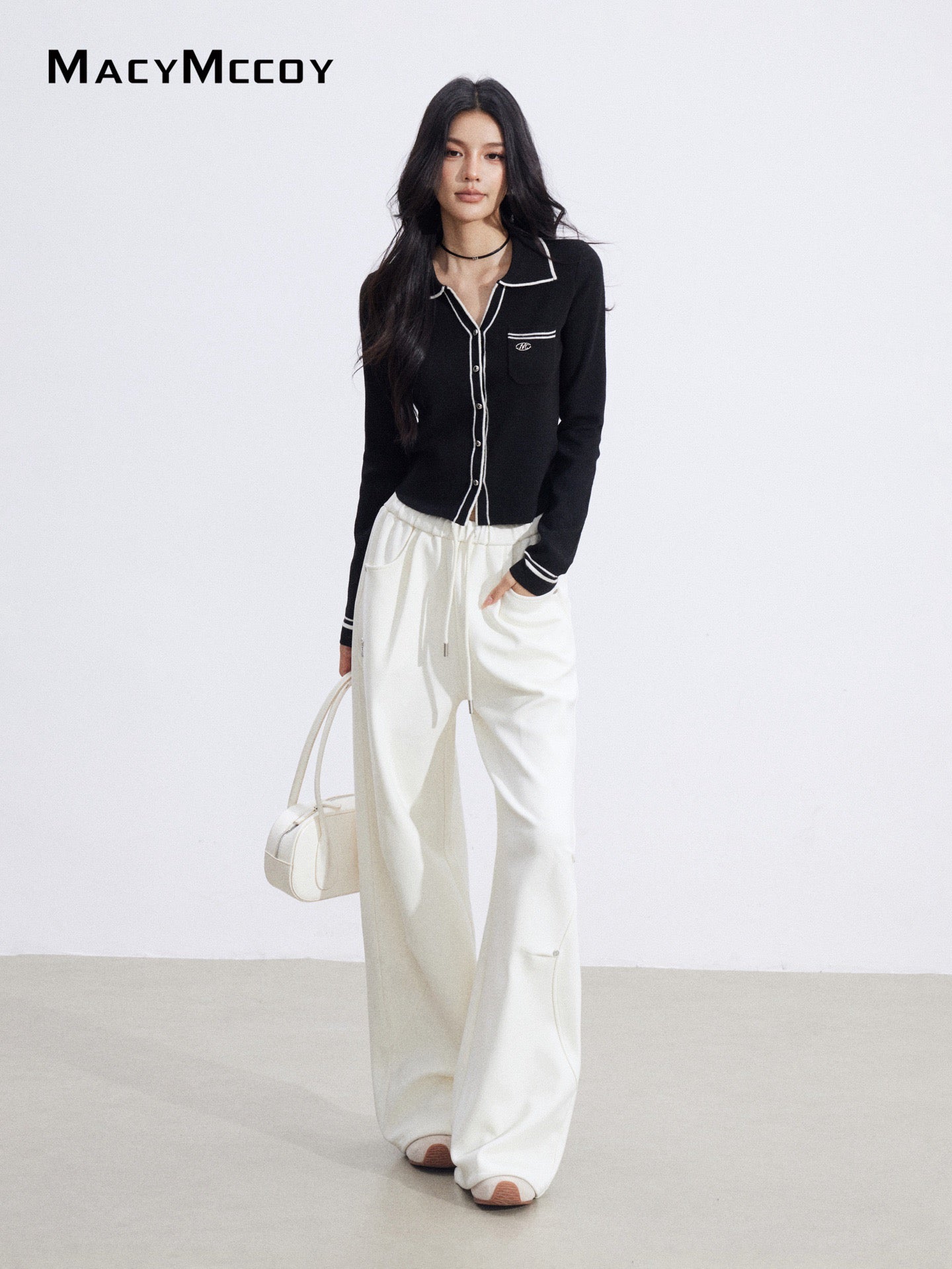 MacyMccoy MMC2026006 Polo collar contrasting knit top