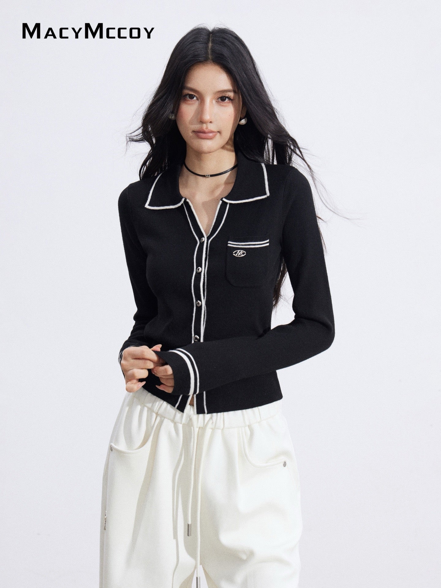 MacyMccoy MMC2026006 Polo collar contrasting knit top