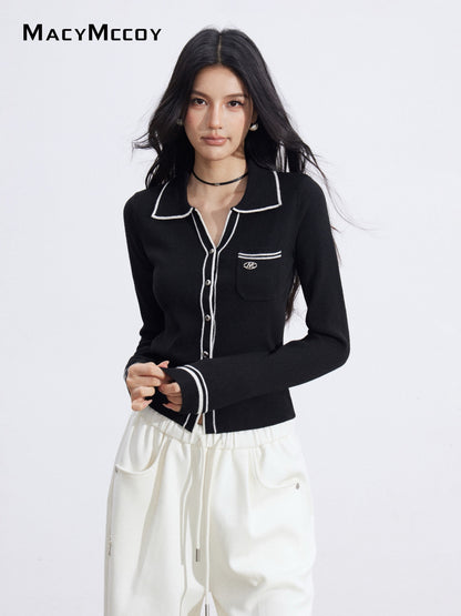 MacyMccoy MMC2026006 Polo collar contrasting knit top