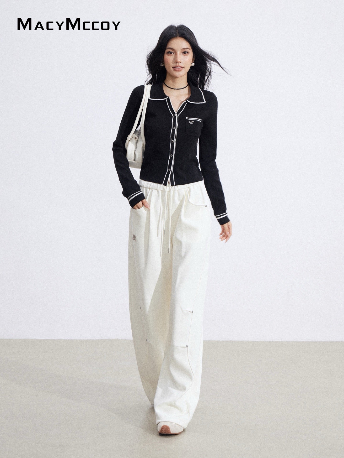 MacyMccoy MMC2026006 Polo collar contrasting knit top