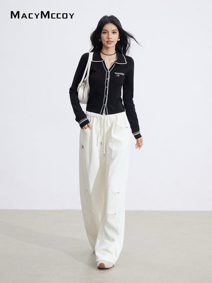 MacyMccoy MMC2026006 Polo collar contrasting knit top