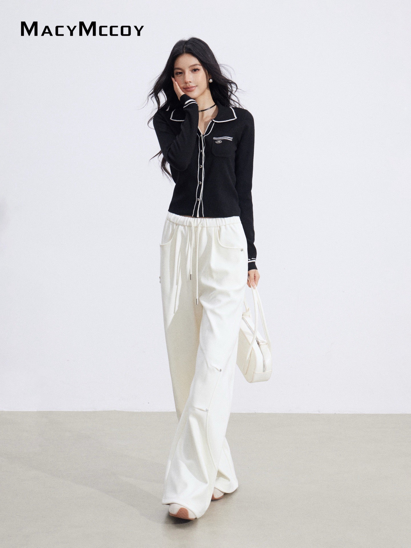 MacyMccoy MMC2026006 Polo collar contrasting knit top