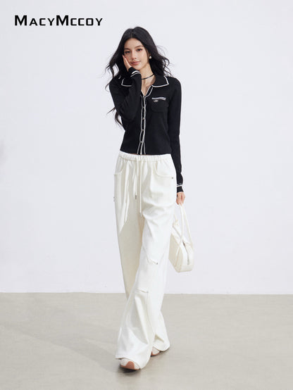 MacyMccoy MMC2026006 Polo collar contrasting knit top