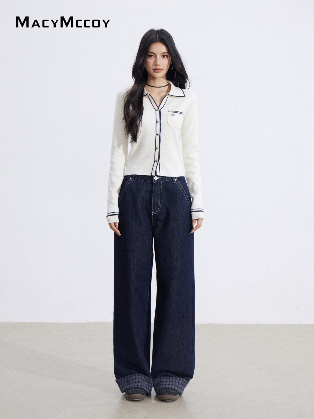 MacyMccoy MMC2026006 Polo collar contrasting knit top