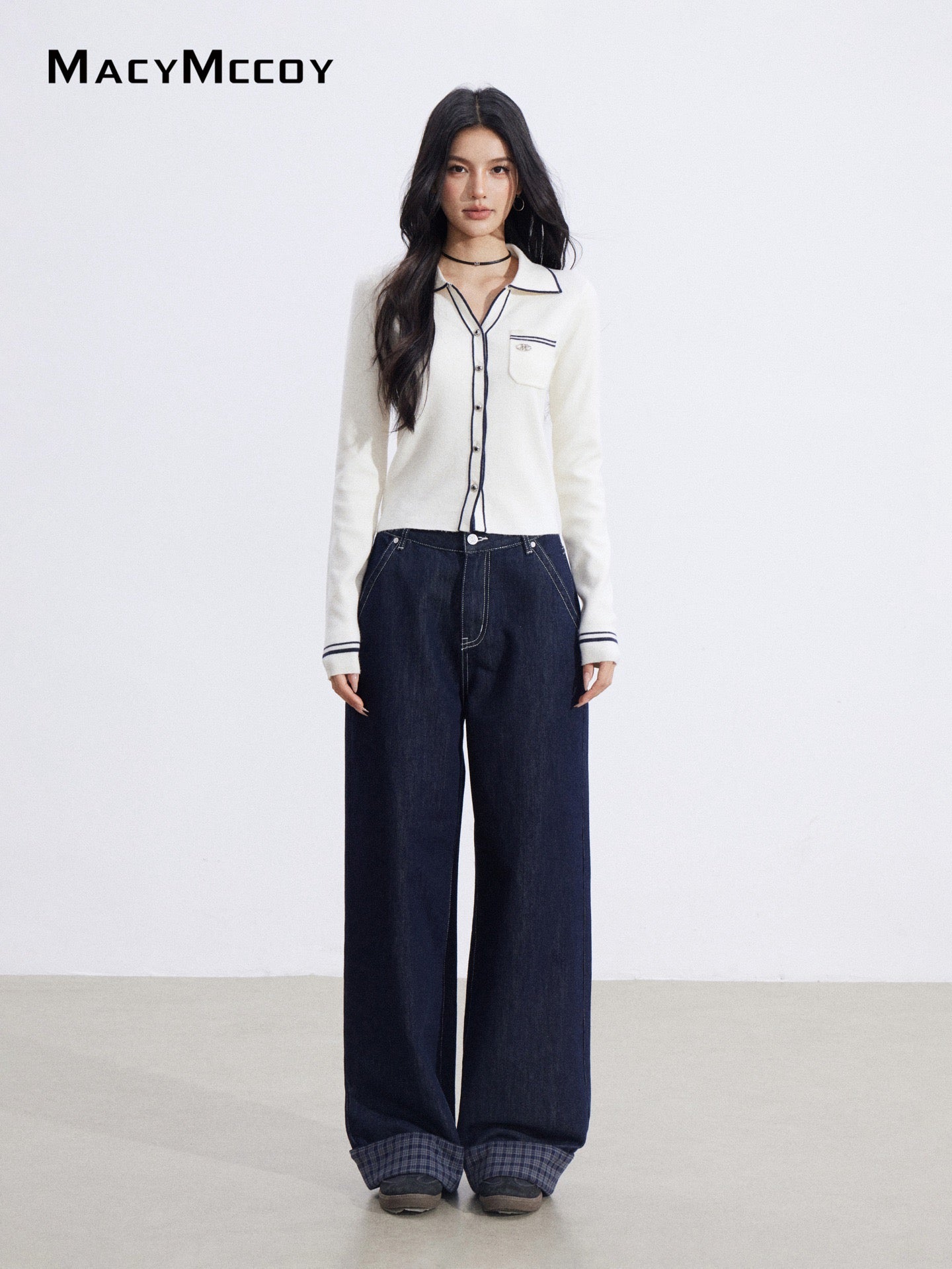 MacyMccoy MMC2026006 Polo collar contrasting knit top