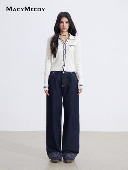 MacyMccoy MMC2026006 Polo collar contrasting knit top