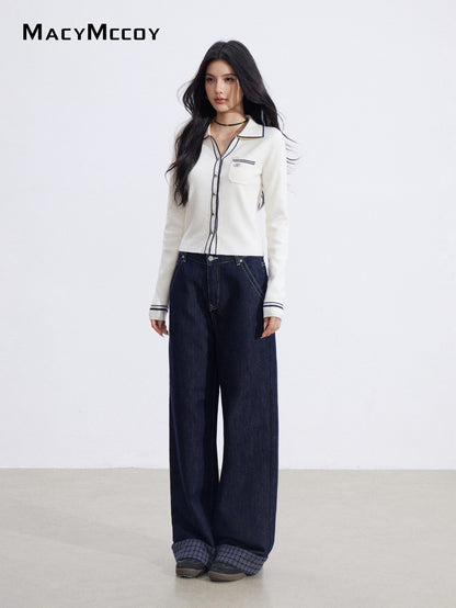 MacyMccoy MMC2026006 Polo collar contrasting knit top