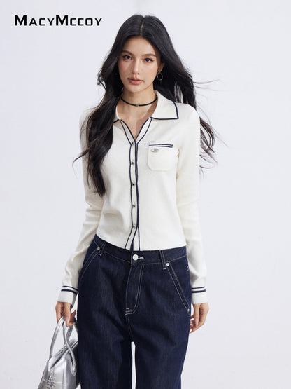 MacyMccoy MMC2026006 Polo collar contrasting knit top