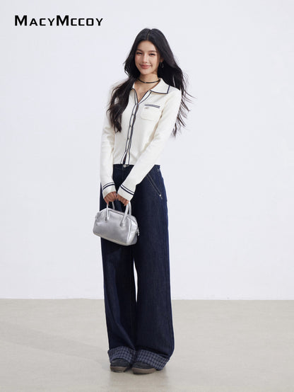 MacyMccoy MMC2026006 Polo collar contrasting knit top