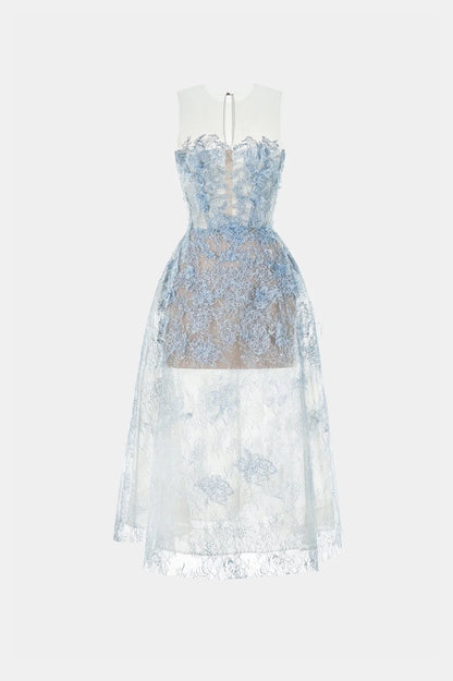 Montsand Baby Blue Beaded Lace Dress