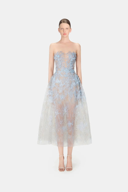 Montsand Baby Blue Beaded Lace Dress