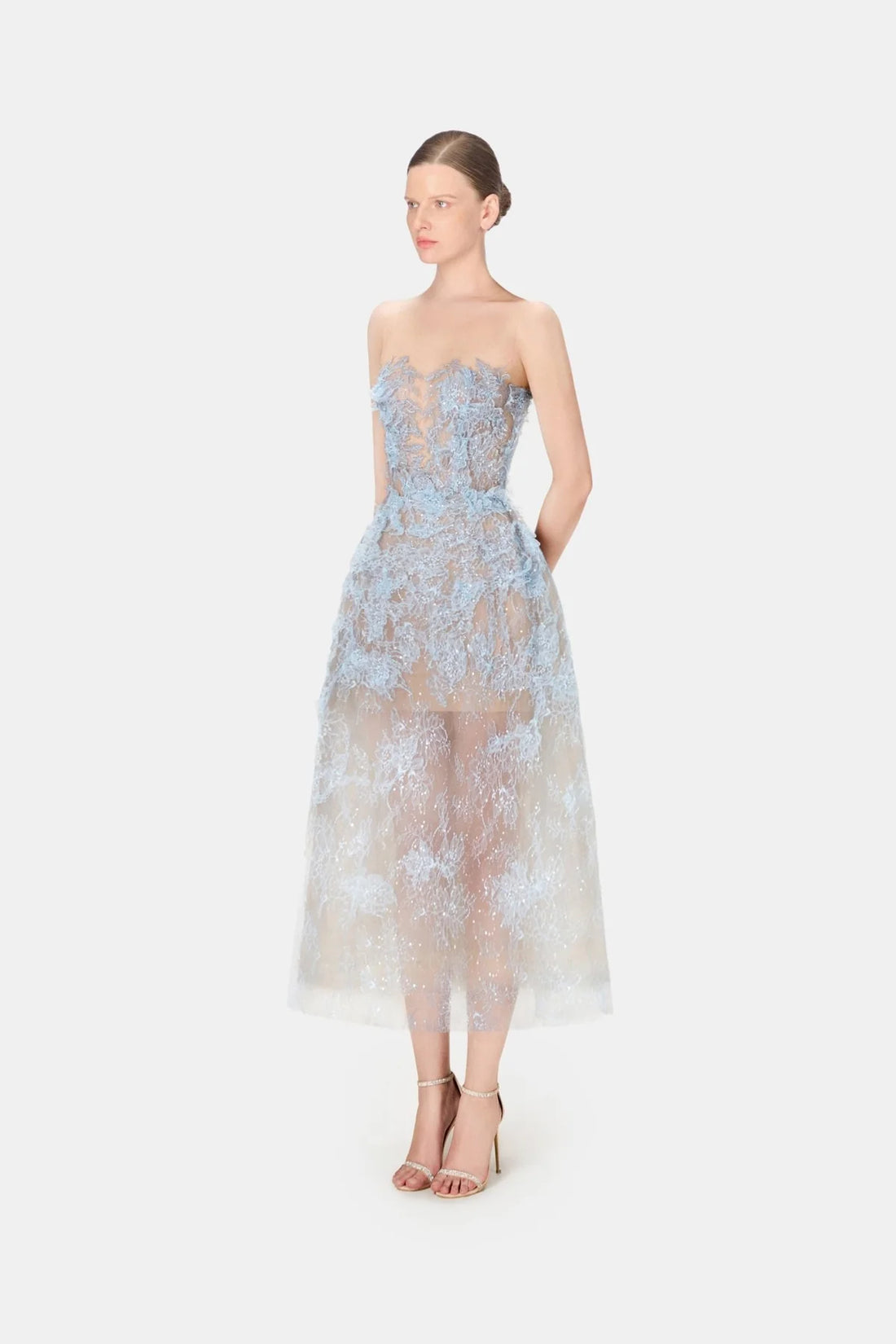 Montsand Baby Blue Beaded Lace Dress