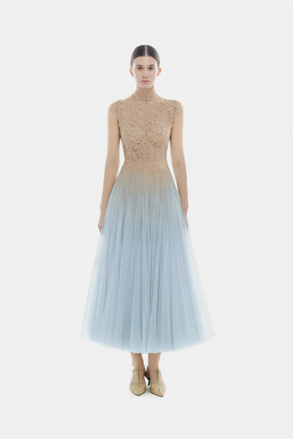 Montsand Blue Ombre Cut-Out Lace Dress