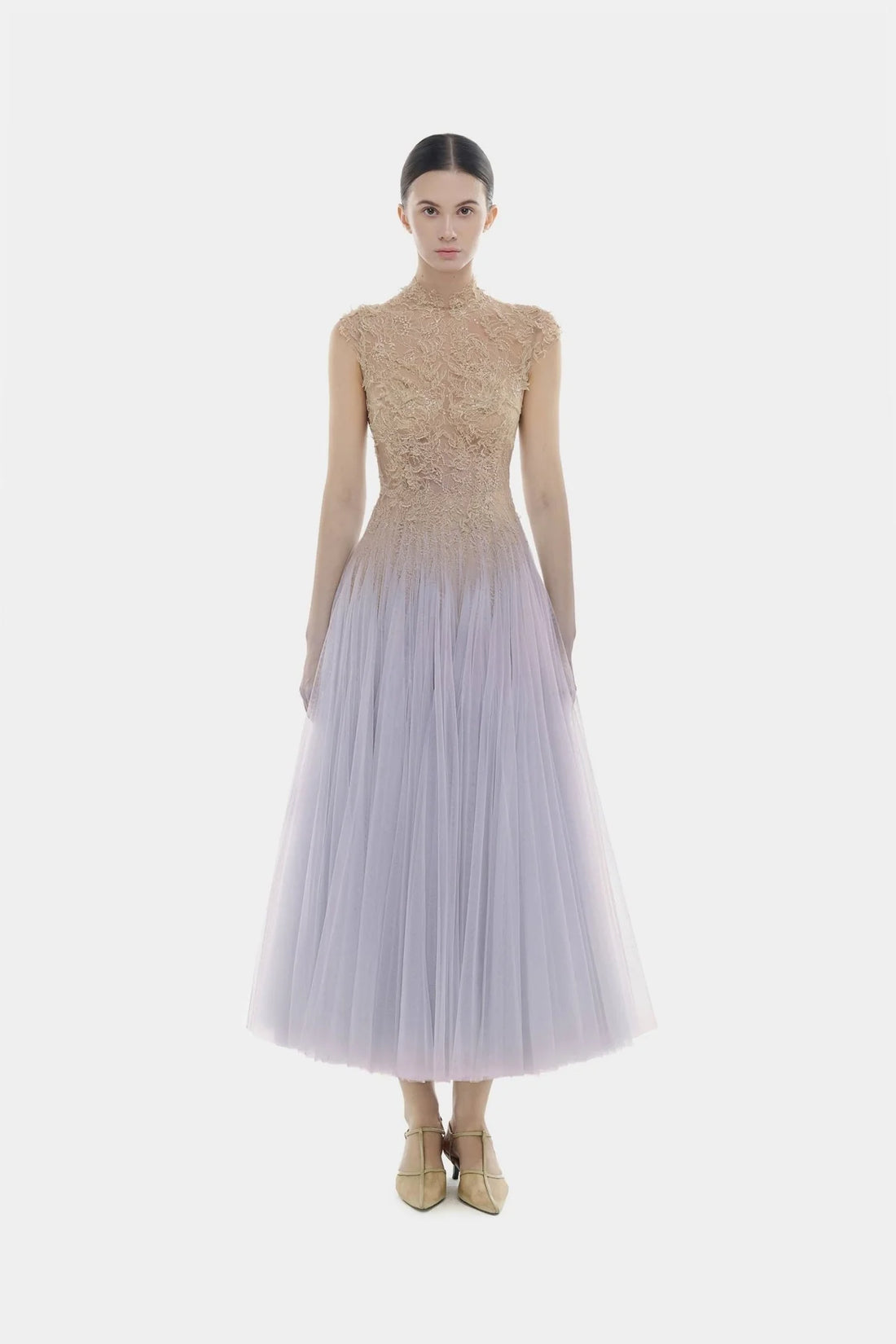 Montsand Violet Ombre Cut-Out Lace Dress