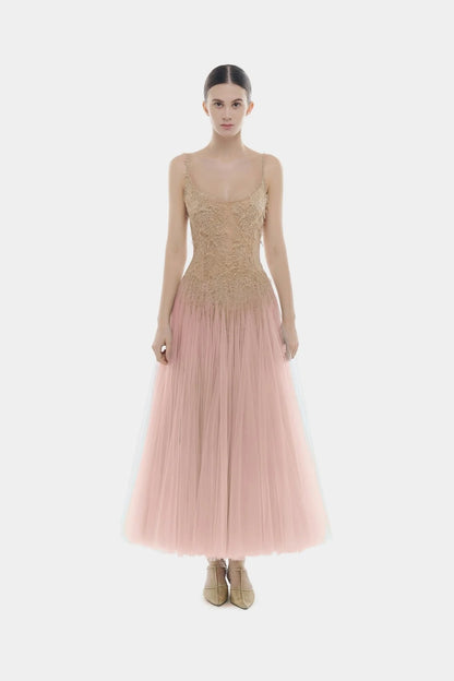 Montsand Pink Ombre Lace Midi Dress