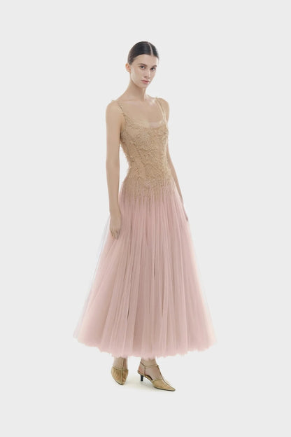 Montsand Pink Ombre Lace Midi Dress