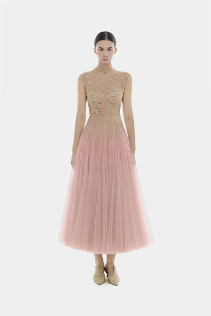 Montsand Pink Ombre Cut-Out Lace Dress