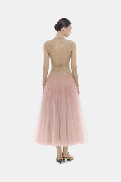 Montsand Pink Ombre Cut-Out Lace Dress