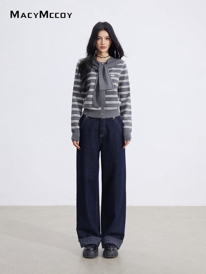 MacyMccoy MMC2026010 Striped shawl knitted two-piece set