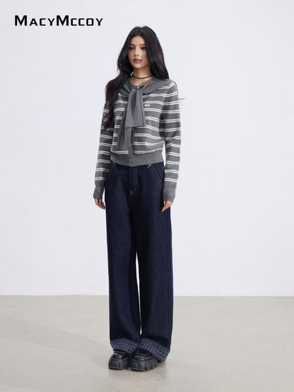 MacyMccoy MMC2026010 Striped shawl knitted two-piece set